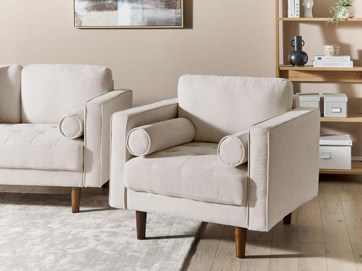 SESSEL hellbeige Nurmo - Dunkelbraun/Beige, Textil (86/78/74cm) - Beliani