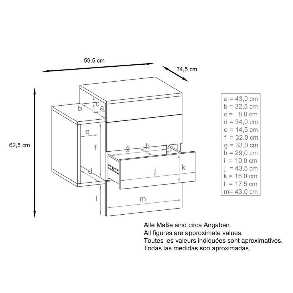 Thumbnail - Vladon Nachttisch, Grau, Holzwerkstoff, 60x63x36 cm, Schlafzimmer, Nachttische