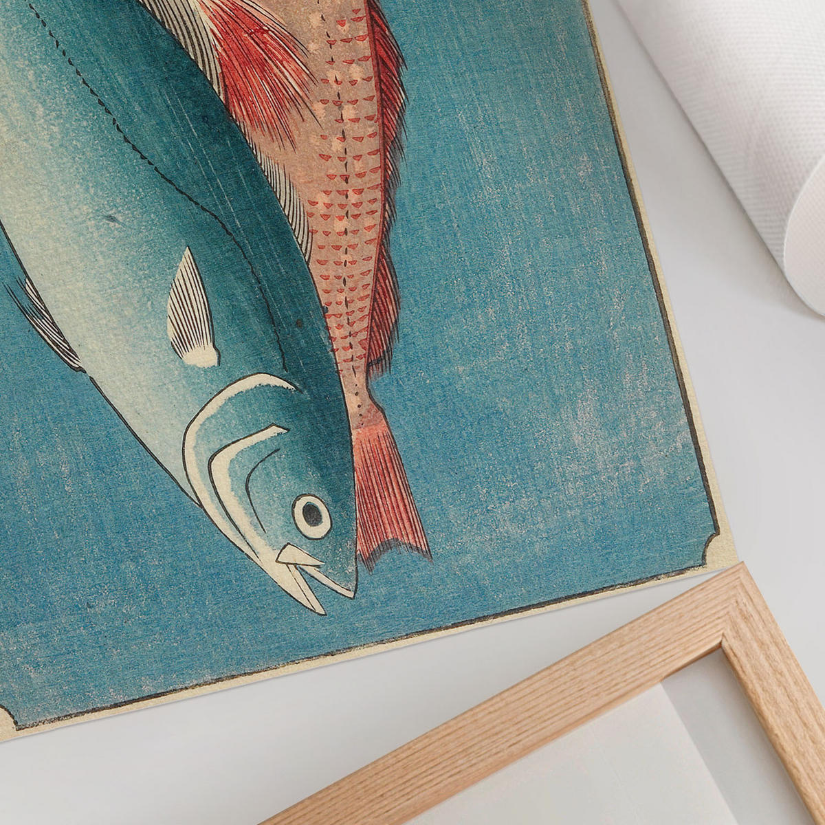 POSTER - 29x21 cm (A4) - Utagawa Hiroshige - Gelbschwanzmakrele und Barsch - Blau, Textil (29.7/21/0.1cm) - TULUP