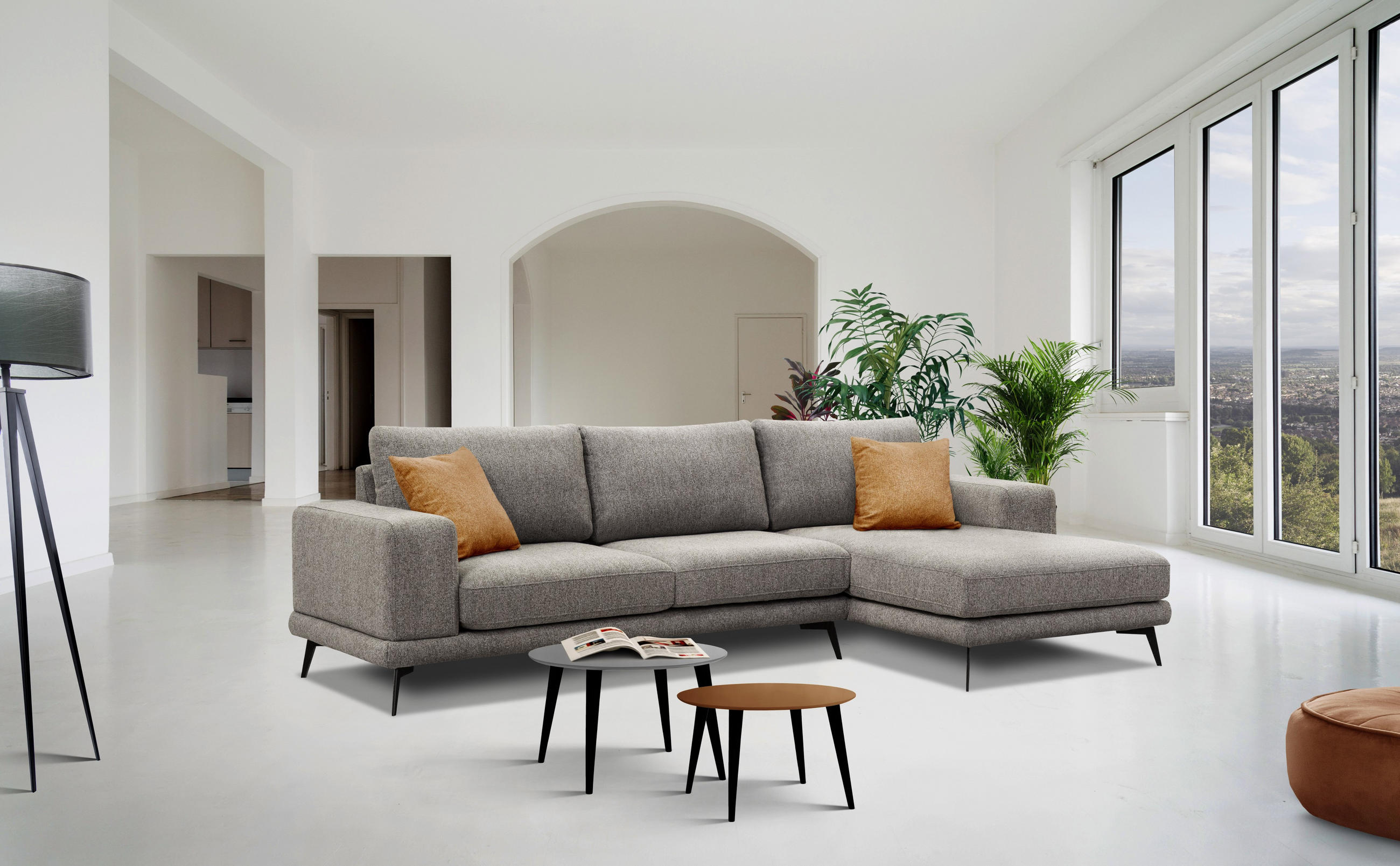 ECKSOFA MEDIOLANE 4-Sitzer, taupe - Taupe, Holzwerkstoff/Textil (282/219cm) - Courtois Laville
