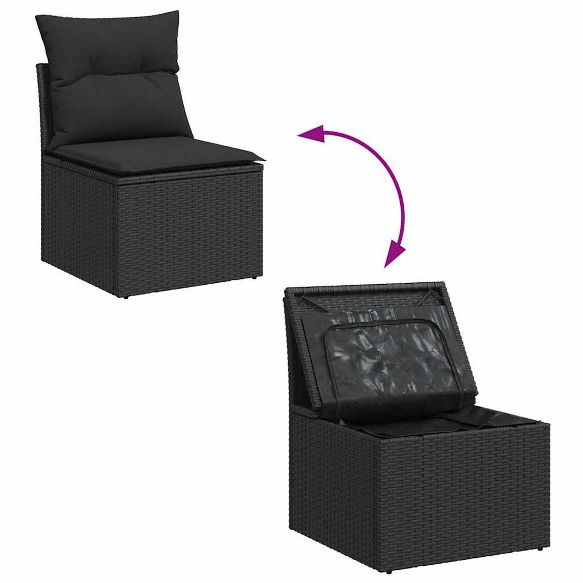 GARTENSTUHL Ohne Armlehnen Mit Kissen Schwarz Poly Rattan - Schwarz, Kunststoff (55/69/62cm) - vidaXL