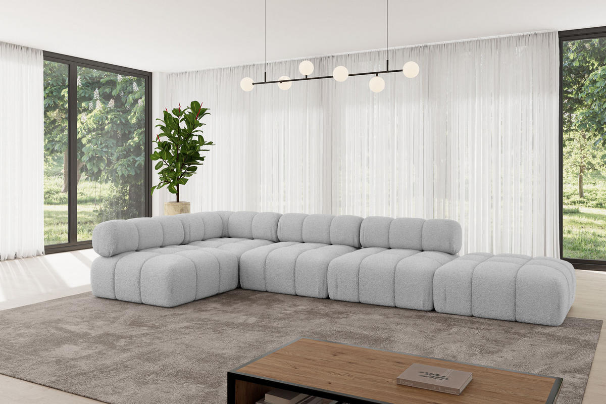 ECKSOFA modulares Sofa Favio-L2 - 380x190x70 cm Hellgrau Bouclé - Hellgrau, Holzwerkstoff/Textil (380/190cm) - ALTDECOR