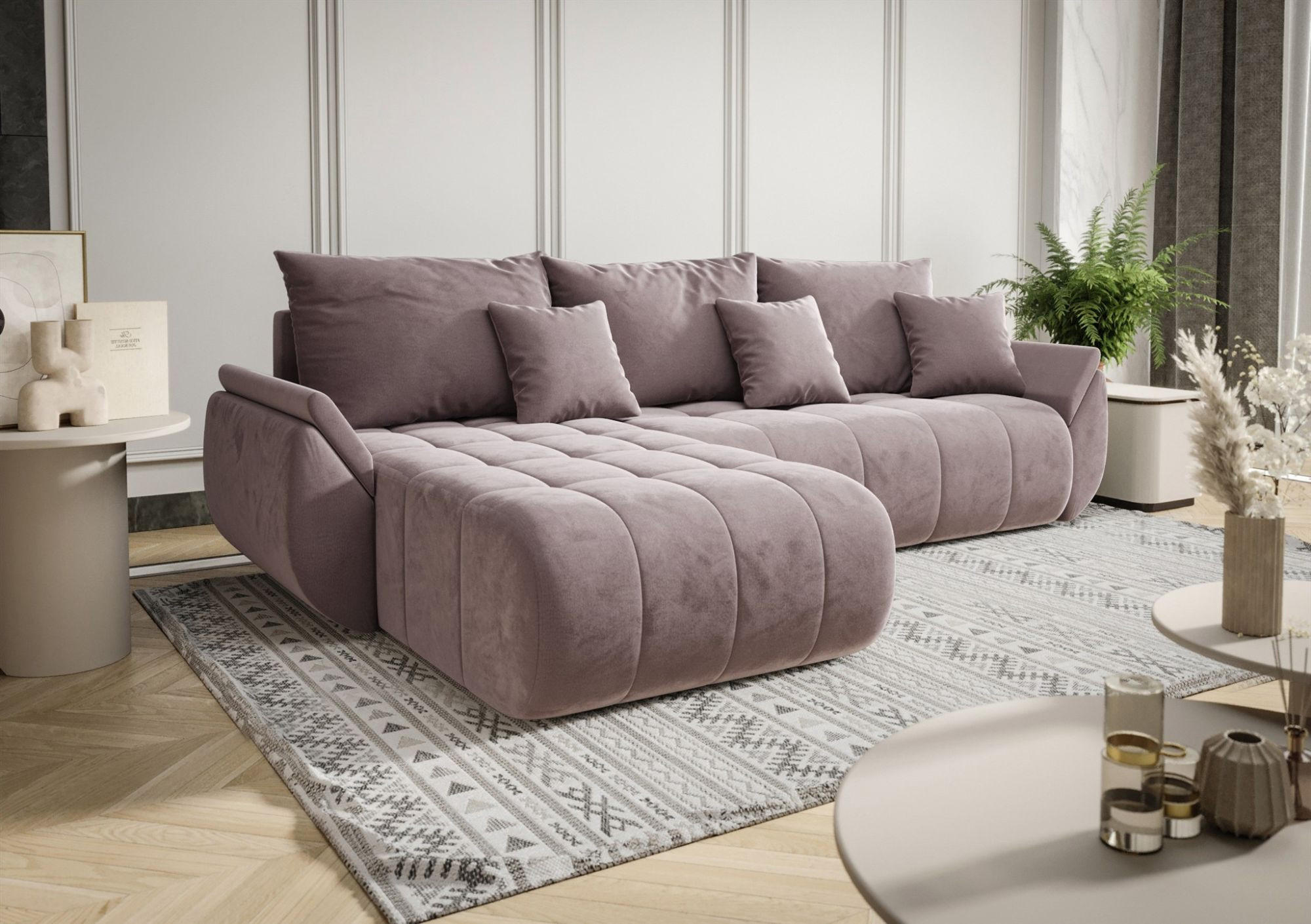 Thumbnail - Fun Möbel Ecksofa, Flieder, Textil, Ottomane links, 280x185 cm, Wohnzimmer, Sofas & Couches, Wohnlandschaften, Ecksofas