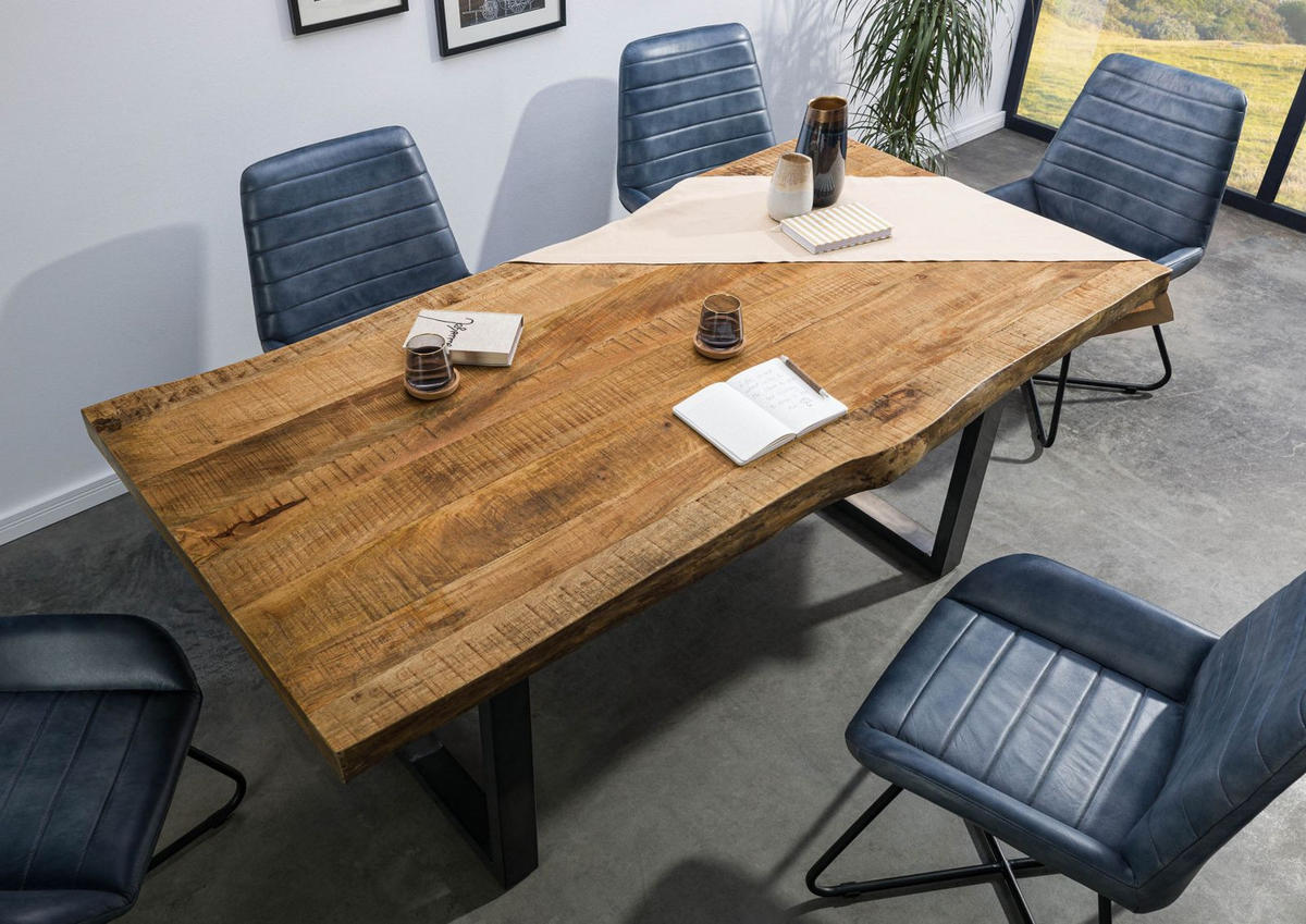 BAUMTISCH Mango 220x100x77 natur lackiert / U-Beine anthrazit glänzend FREEFORM 5 - Naturfarben, Holz (220/100/77cm) - Massivmoebel24