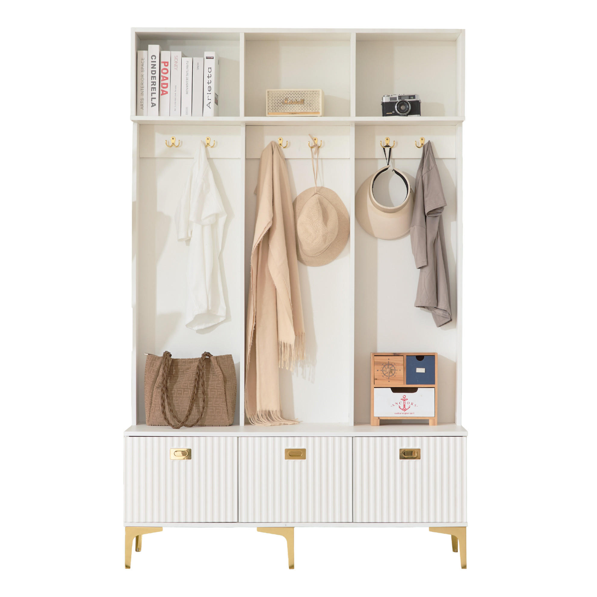 GARDEROBE 120/191,5/23,5 cm Weiß aus Spanplatte mit Sitzbank - Weiß, Holzwerkstoff (40/191/120cm) - OKMYHOME