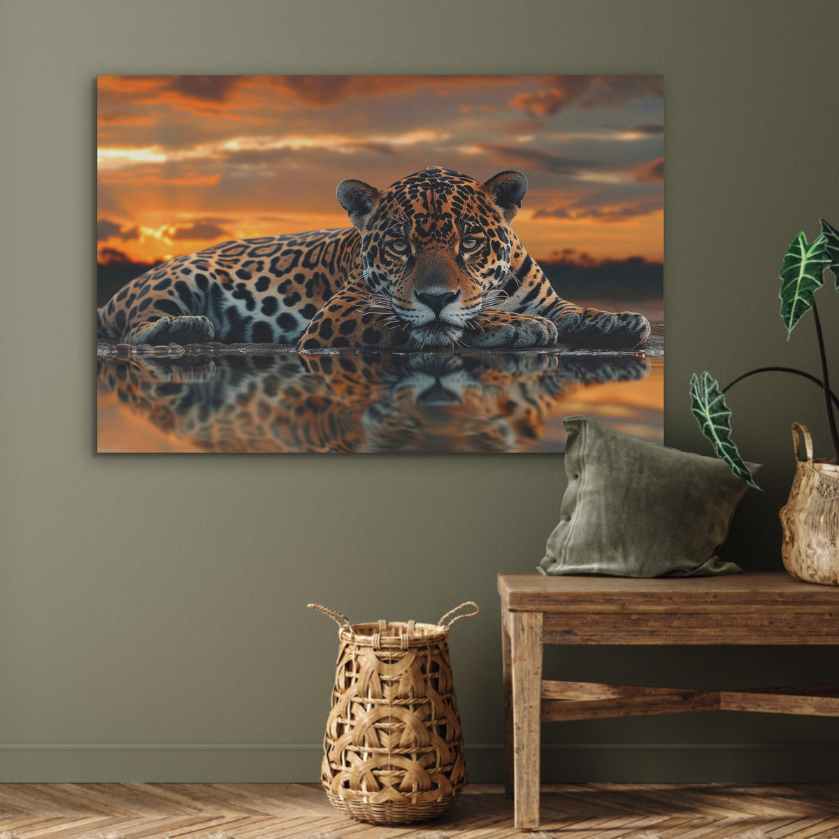 AKUSTIKPANEEL Natur - Leopard - Tier - Sonnenuntergang - Modern 100x70 cm - Orange, Textil (100/0.9/70cm) - MuchoWow