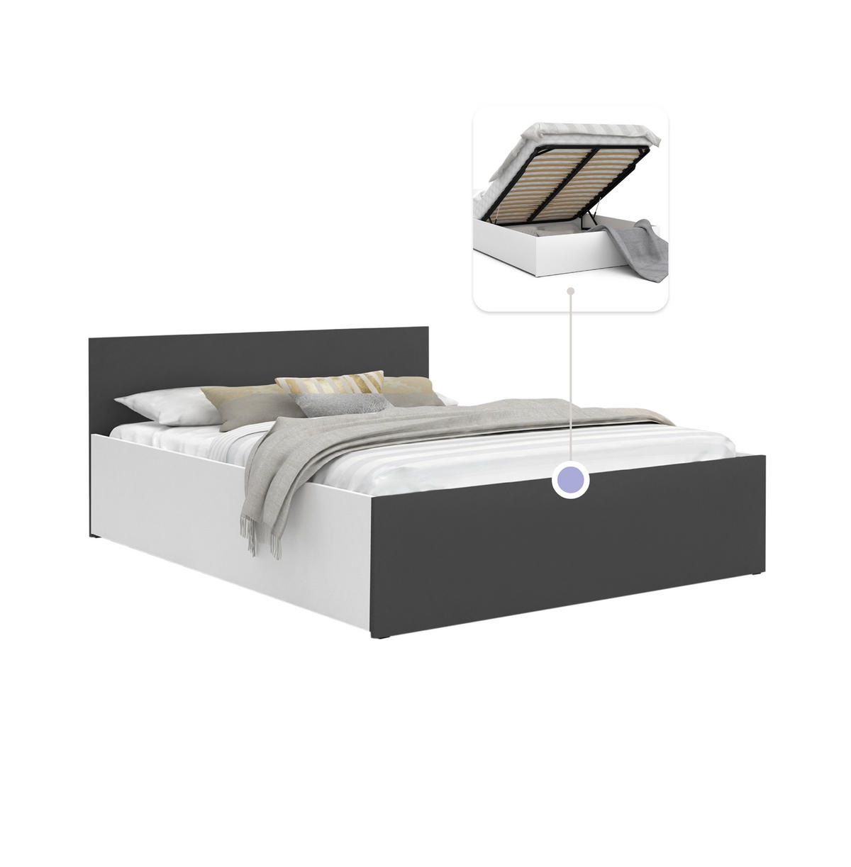 DOPPELBETT Sydney LUX 160x200 cm, Grau/weiß - Weiß/Grau, Textil (160/200cm) - Fedve