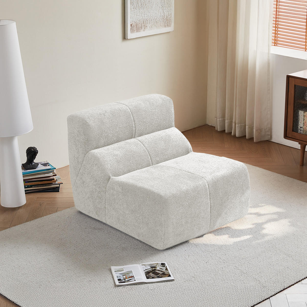 SESSEL Samt mit ergonomischer Form 94/110/79 cm Weiß - Weiß, Textil (110/79/94cm) - Redom