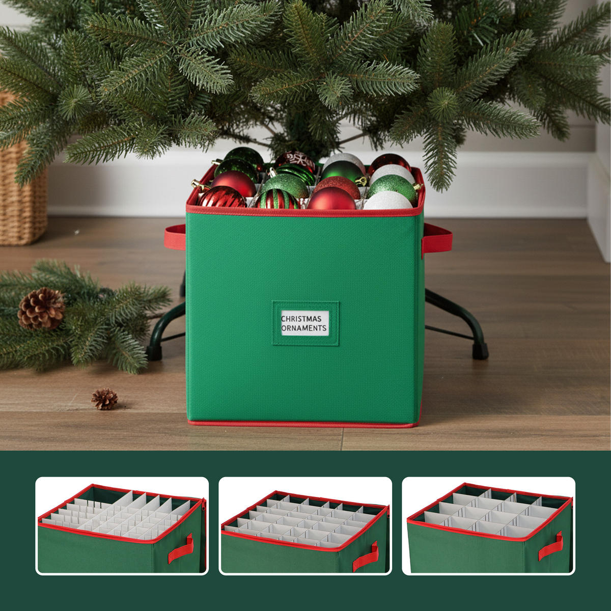 WEIHNACHTSKUGEL-AUFBEWAHRUNGSBOX - Grün, Wellpappe/Kunststoff (33/33/33cm) - Relaxdays