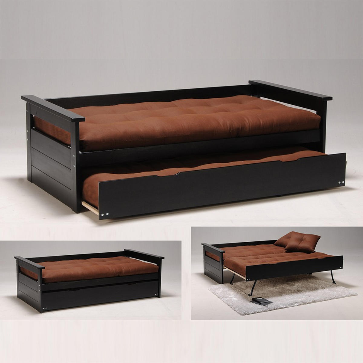 AUSZIEHBETT TOLEDE mit Bettschublade/ Bett 2x90x190 - Schwarz - Schwarz, Holzwerkstoff (90/190cm) - Weber Industries