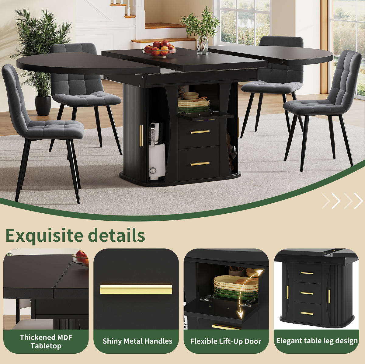 ESSTISCH 118-158/118/77 cm Schwarz aus MDF mit Ausziehfunktion - Schwarz, Holzwerkstoff (118/118/77cm) - OKMYHOME