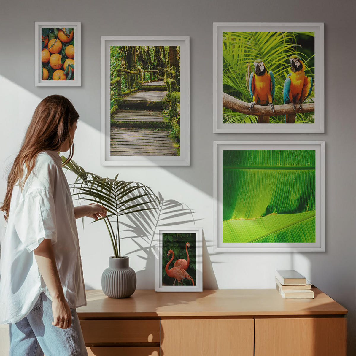 WANDBILDER 5er-Set - 50x50 cm & 20x30 cm & 40x60 cm Weißer Rahmen - Fruchtige Akzente der Tropen - Weiß, Kunststoff (40/60cm) - ArtPrintCave