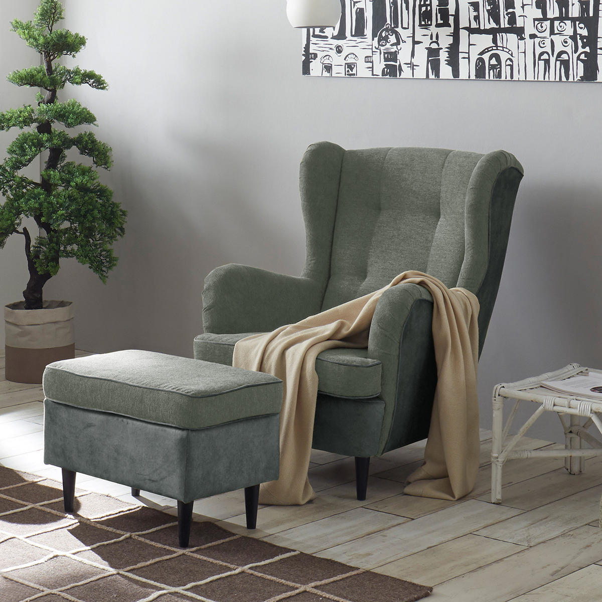 SESSEL - Schwarz/Grau, Holzwerkstoff/Buchenholz (78/102/98cm) - home24