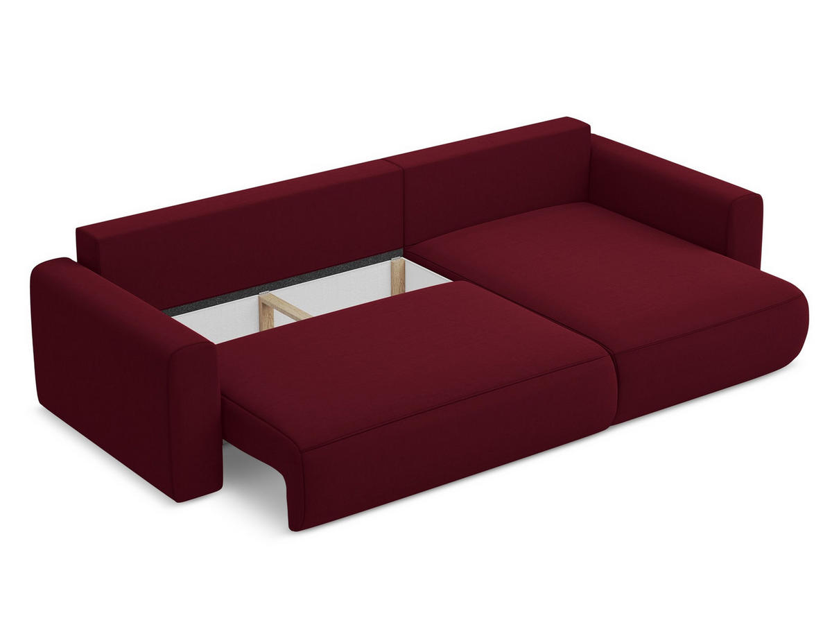 ECKSOFA mit Schlaffunktion Samt Stoff Rot - Bordeaux/Rot, Kunststoff/Textil (278/149cm) - Makamii