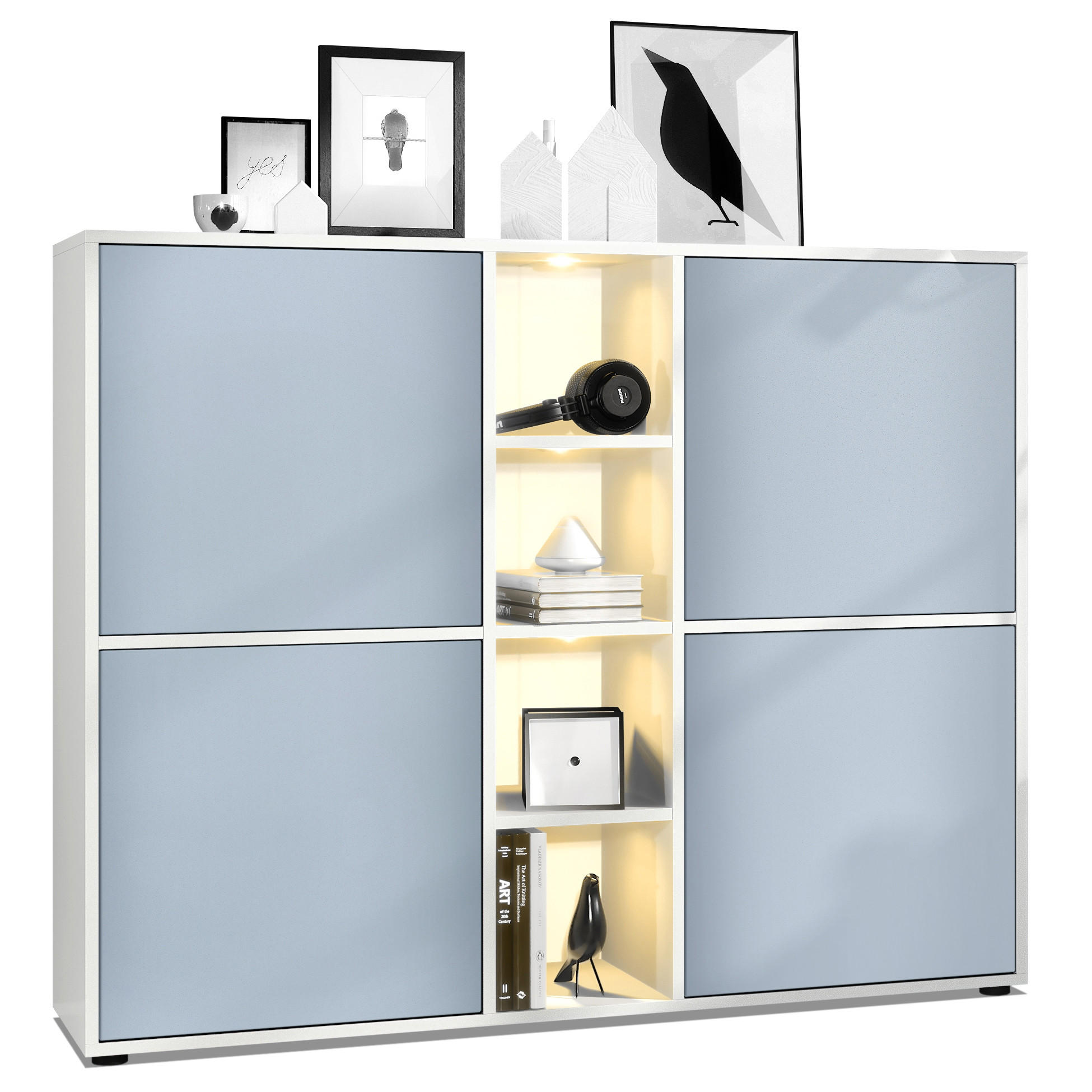 Vladon Highboard Pastellblau 130.5x105.5x35.5 cm