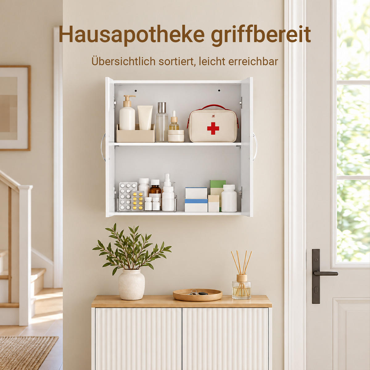HÄNGESCHRANK weiß, 60x60x30 cm, 2 Türen, 3 Höhen für Böden, bis 25 kg, für Bad, Waschraum, Küche & Flur - Weiß, Holzwerkstoff (60/60/30cm) - SoBuy