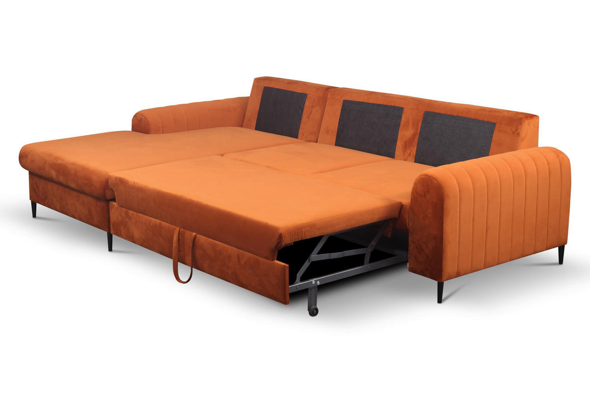 ECKSOFA VERONA L-S Braun Velours-Stoff mit Schlaffunktion - Braun, Holz (251/164cm) - MASSENO