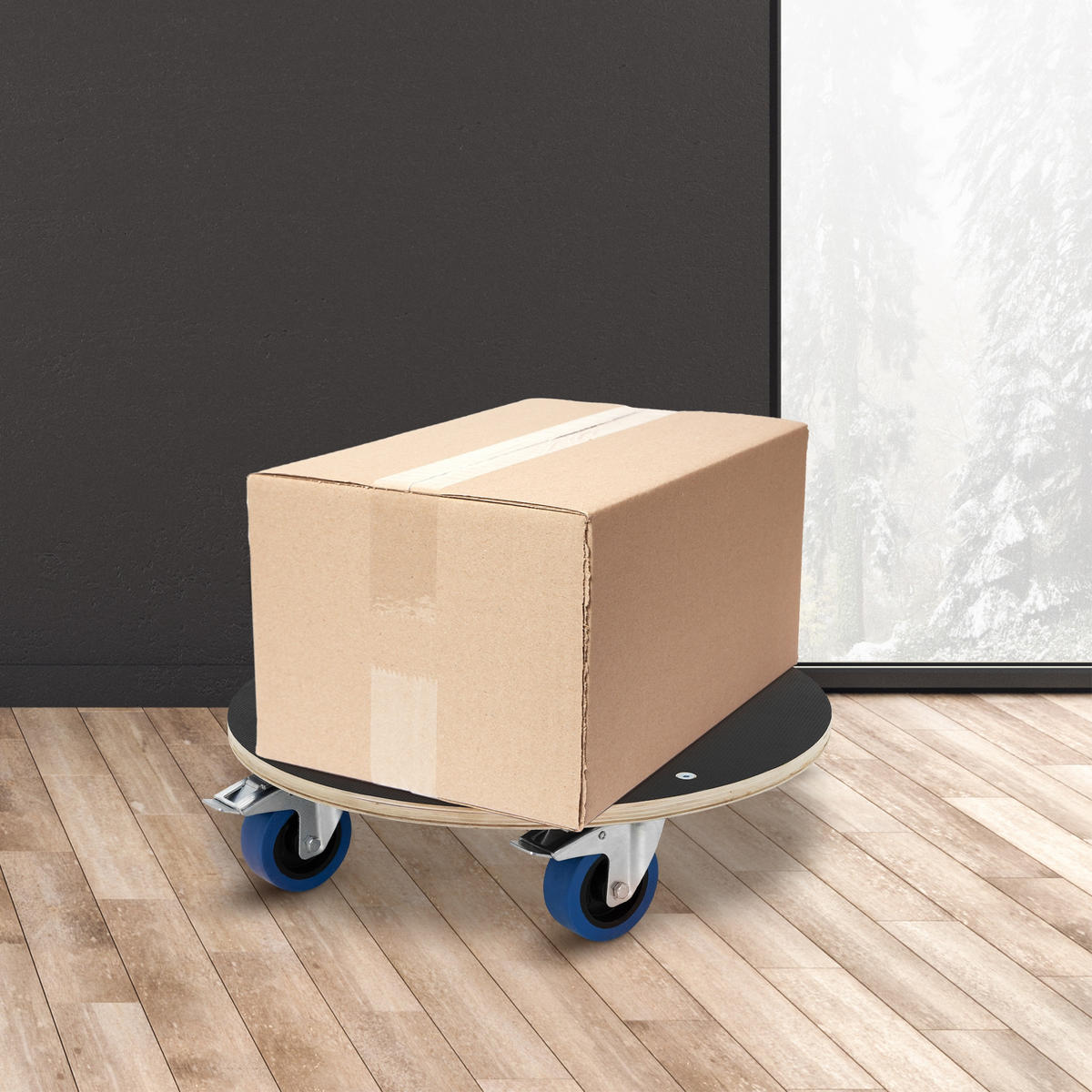 TRANSPORTNÍ VOZÍK kulatý Ø57x14,5 cm nosnost 800 kg - antracitová, kompozitní dřevo (57/57/14.5cm)