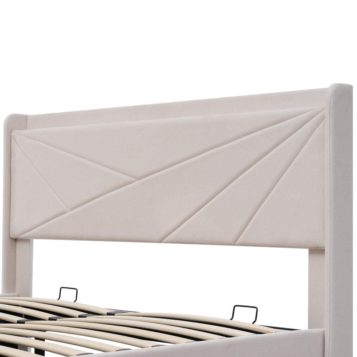 OBLAZINJENA postelja s prostorom za shranjevanje, 146/208/107 cm, bež, z vzmetnico in USB/USB-C - bež, tekstil (140/200cm) - Modenvie