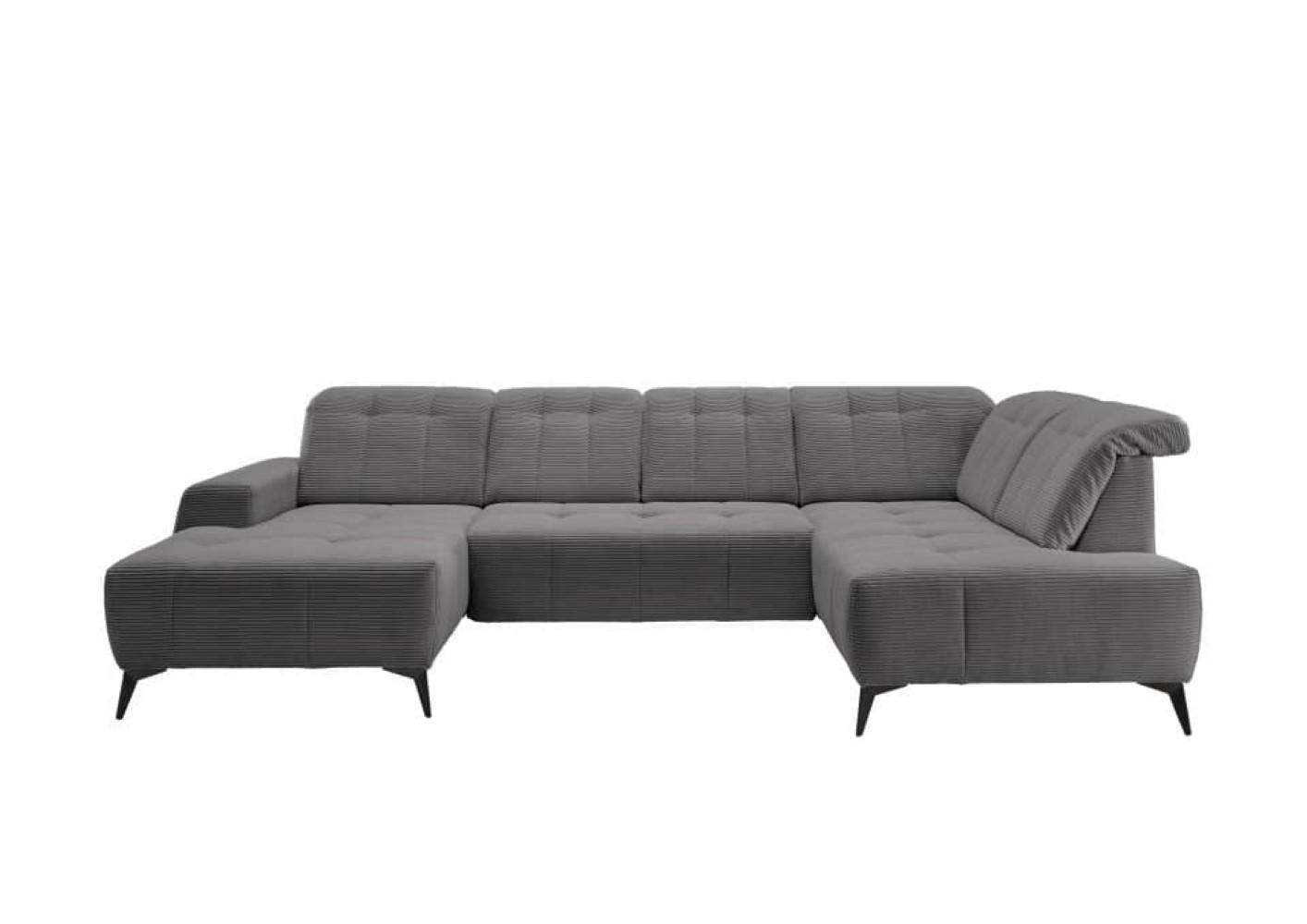 WOHNLANDSCHAFT mit elektrisch verstellbare Relaxfunktion, Cord-Stoff - Schwarz/Grau, Textil/Metall (200/104/337cm) - myHomelando