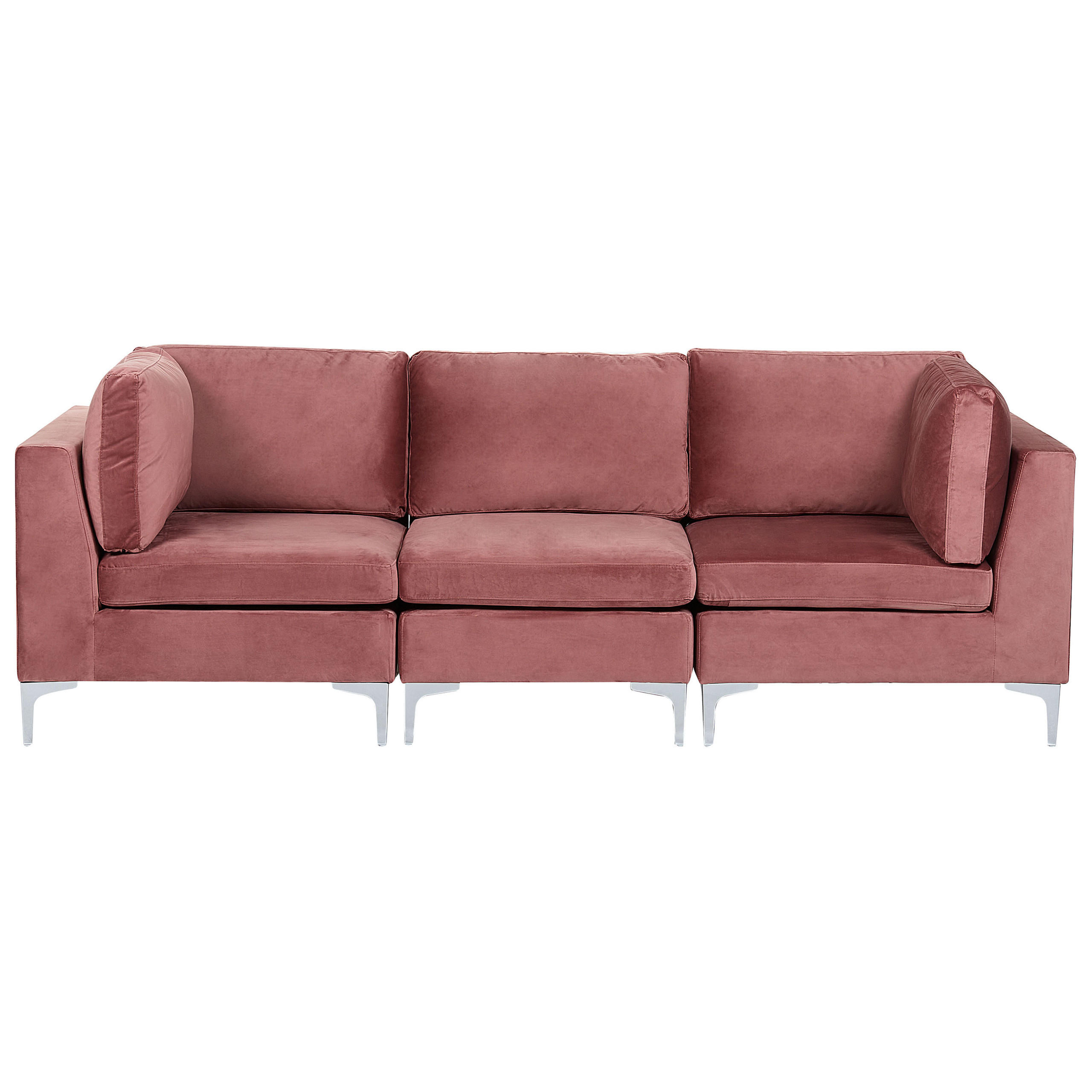 3-SITZER-MODULSOFA Samtstoff rosa mit Metallbeinen Evja - Pink, Textil (235/84/85cm) - Beliani