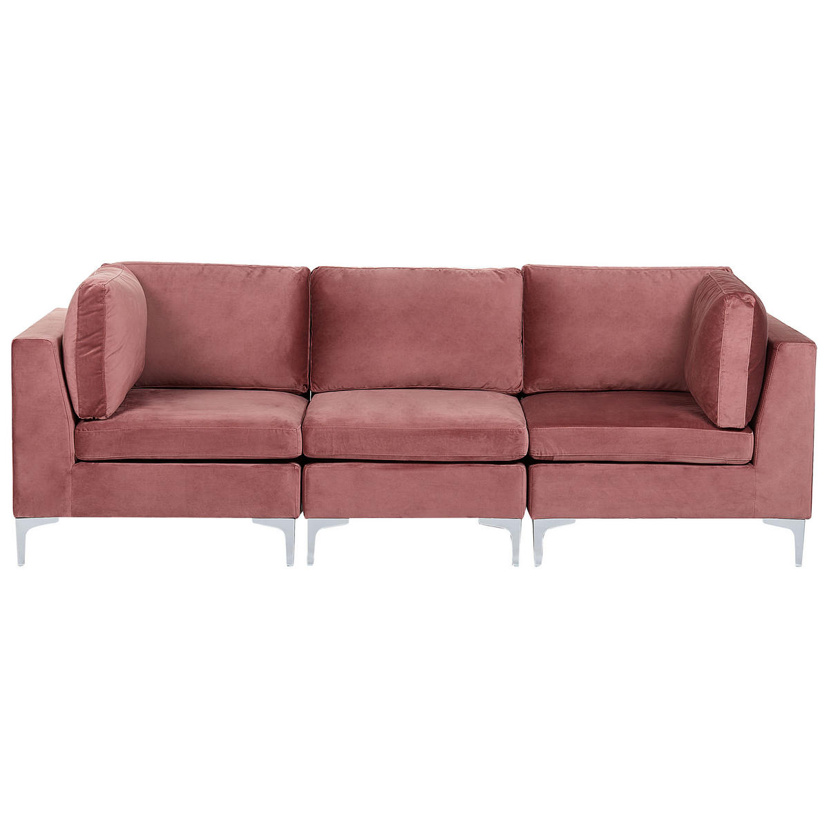 3-SITZER-MODULSOFA Samtstoff rosa mit Metallbeinen Evja - Pink, Textil (235/84/85cm) - Beliani