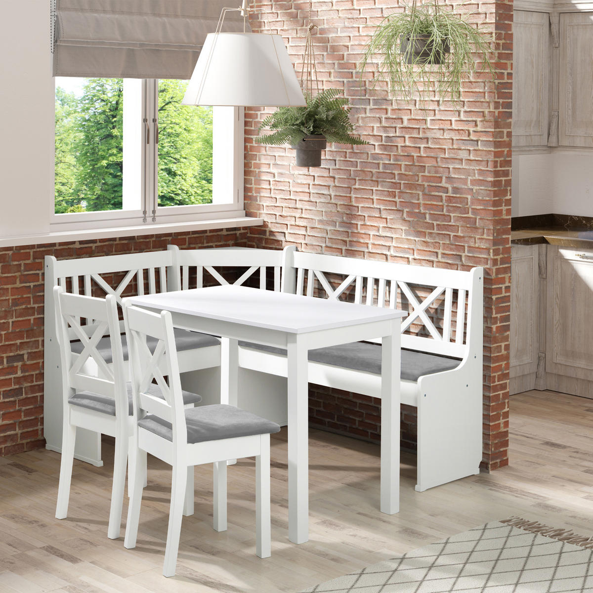 ECKBANKGRUPPE Küchenbank CULIO, Sitzgruppe - Hellgrau, Holz (157/117/87cm) - KONSIMO®