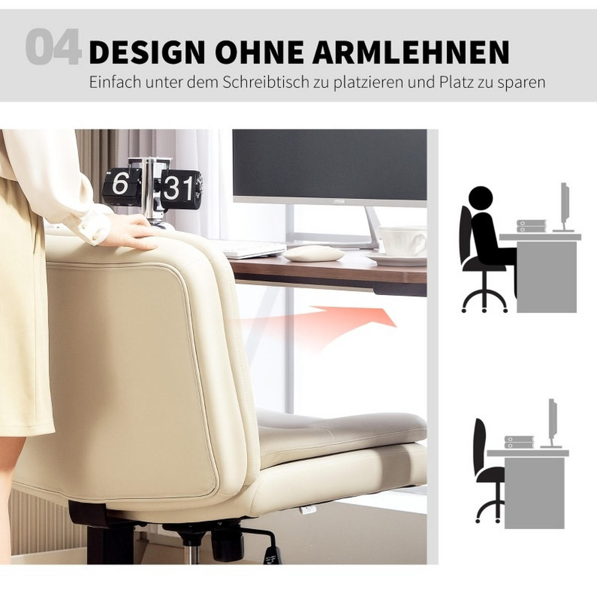 DREHSTUHL 63/67/83-93 cm beige aus Kunstleder höhenverstellbar und drehbar - Beige, Leder (63/93/67cm) - OKWISH