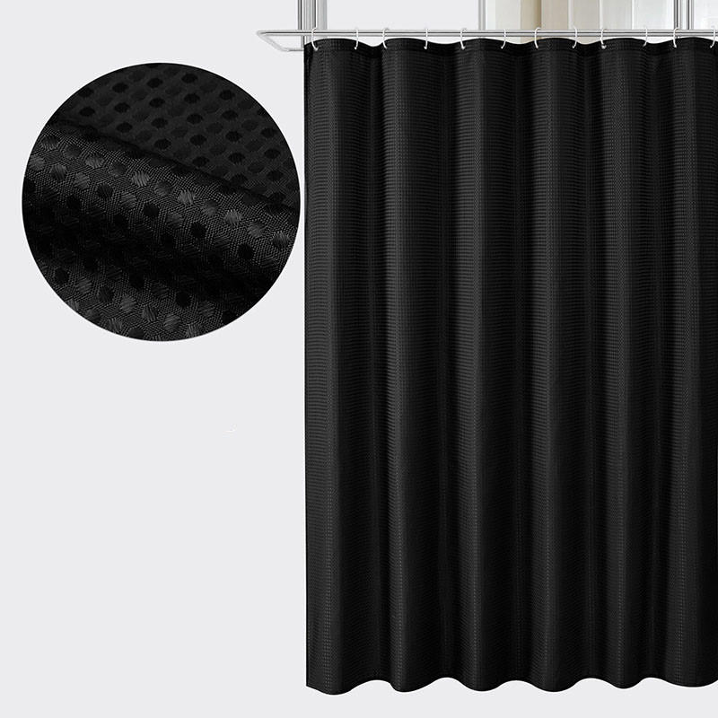 DUSCHVORHANG Schwarz Polyester weich schimmelresistent maschinenwaschbar mit Haken Badezimmer - Schwarz, Textil (180/0.5cm) - MCBOSON