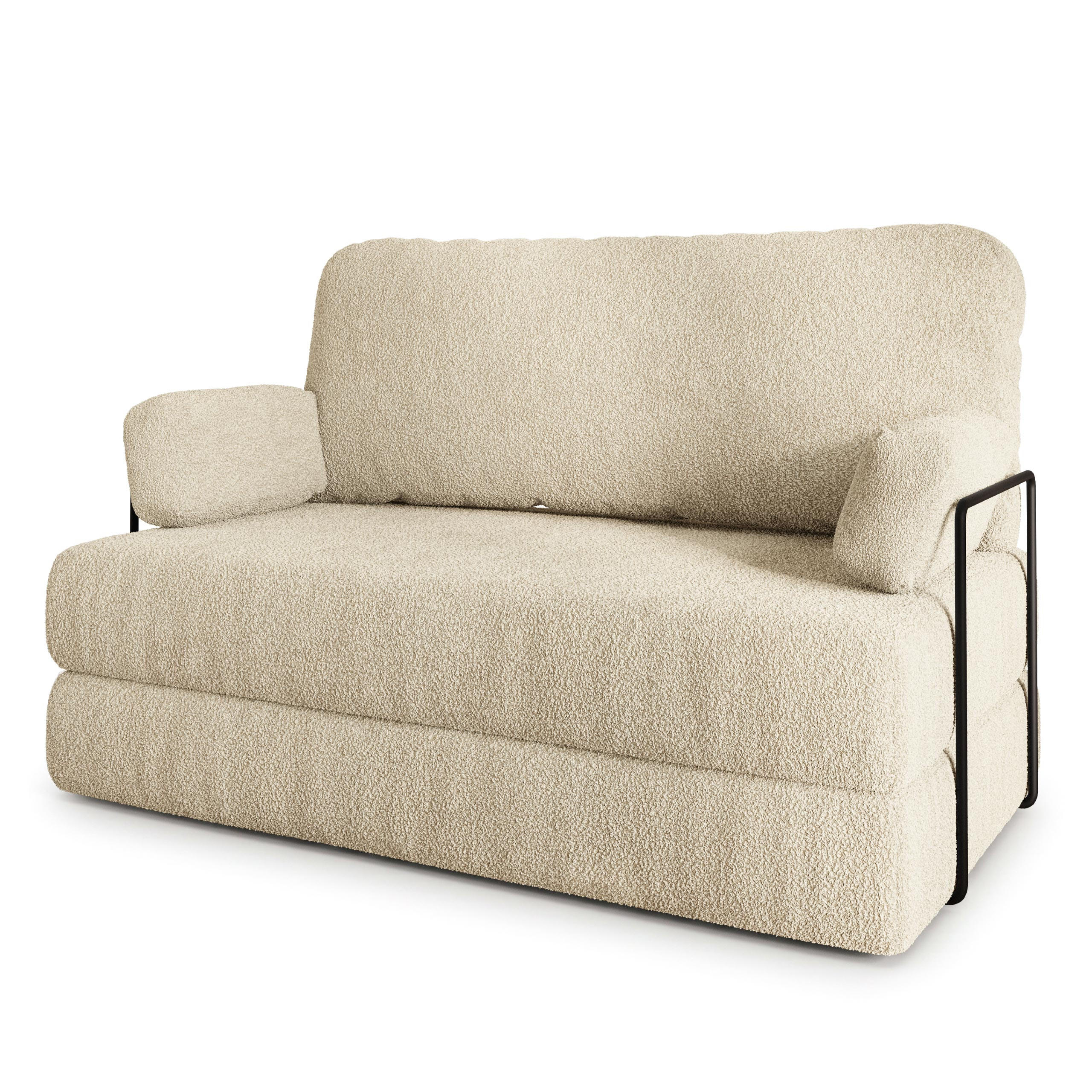 BETTSOFA KESTE aus Schaumstoff Bucle-Stoff Creme Schlaffunktion - Creme, Textil (140/86/60cm) - MASSENO