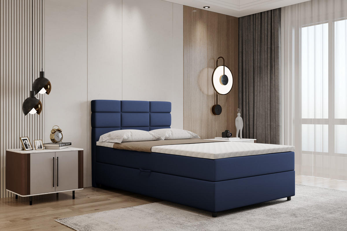 BOXBETT Reve 120 x 200 cm mit Bettkasten und Lattenrost ohne matratze - dunkelblau - Dunkelblau, Holz (120/200cm) - Panda Möbel