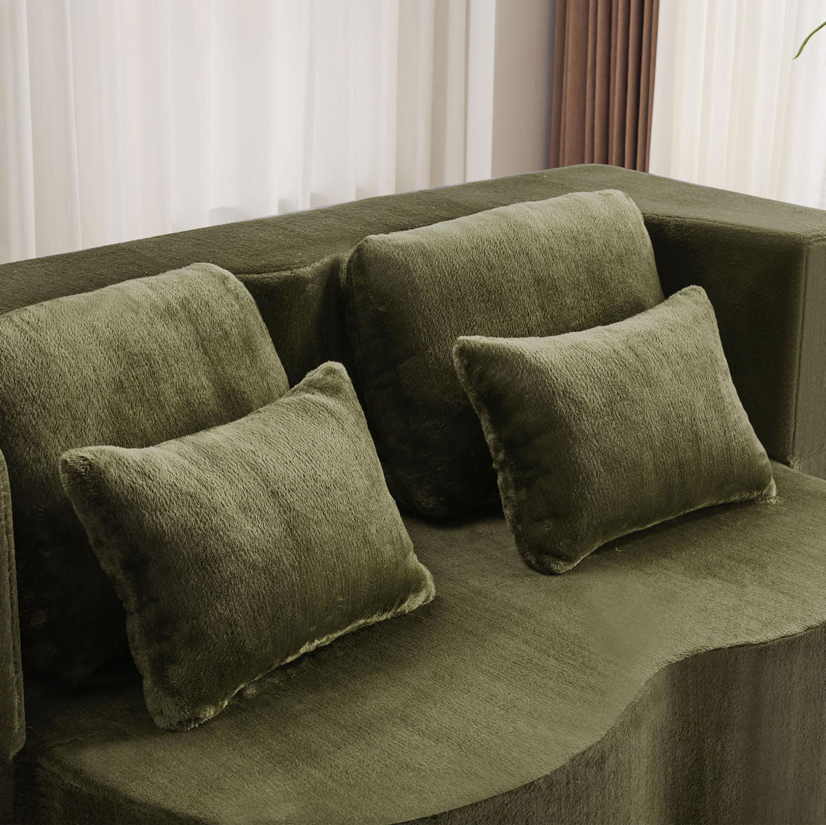 SCHLAFSOFA 2-in-1 Wellenprofil Grün mit 4 Kissen - Grün, Kunststoff (60/76/198cm) - Meubliv