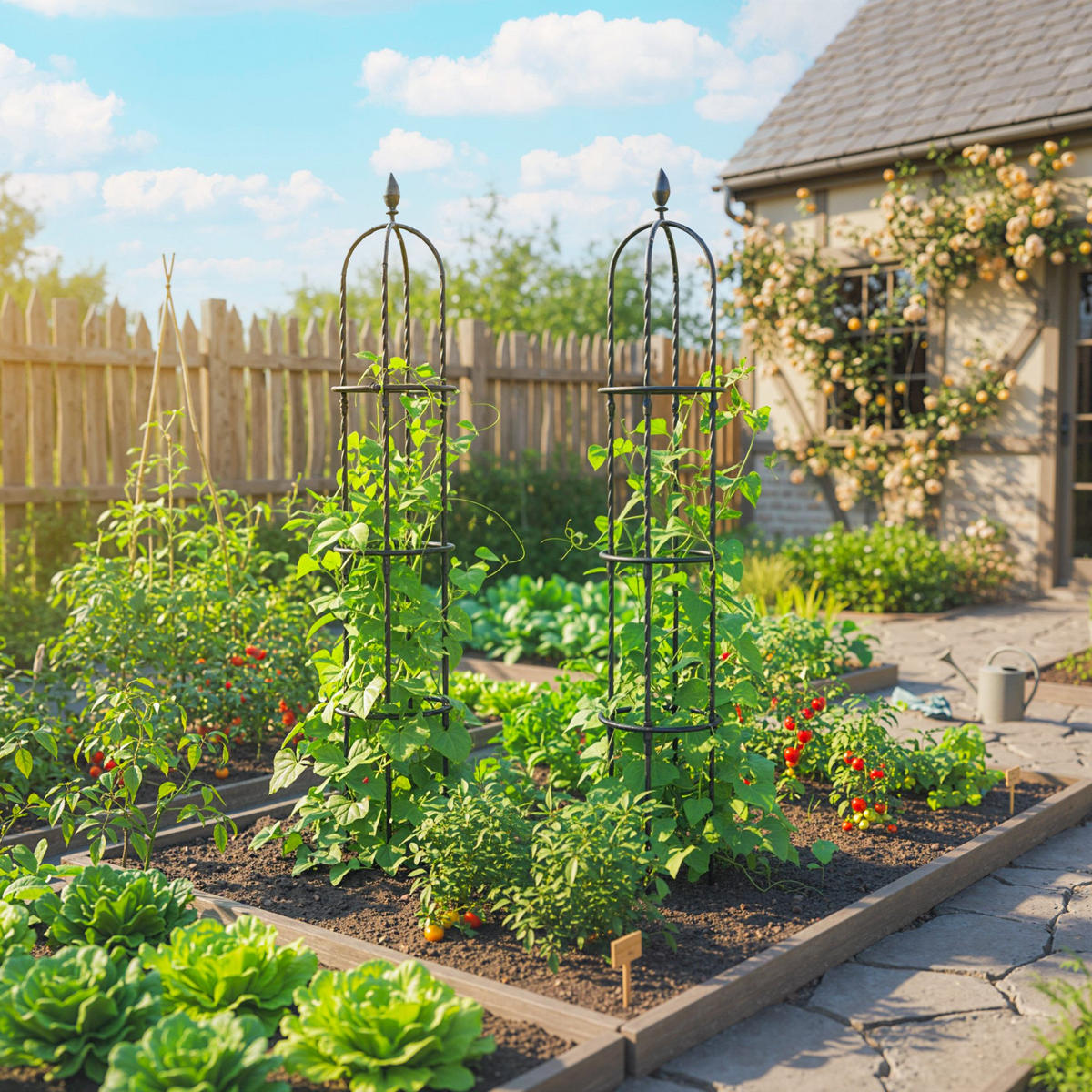 RANKHILFE 2er Set 174 cm Obelisk aus Stahl Pflanzenstütze - Schwarz, Metall (32/174/32cm) - Outsunny
