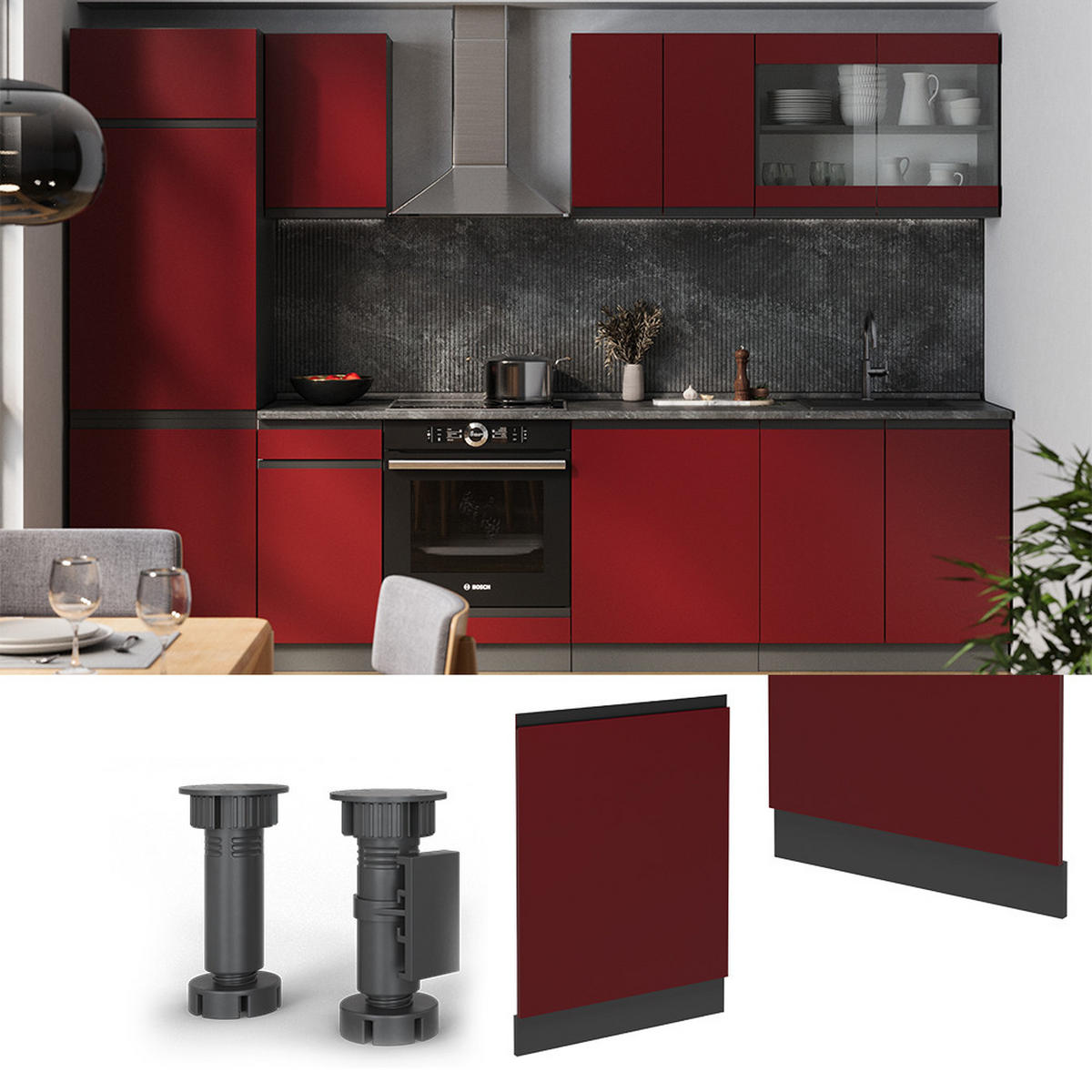 GESCHIRRSPÜLBLENDE R-Line Rot 60 cm ohne Arbeitsplatte - Anthrazit/Rot, Holzwerkstoff (60/81.8/1.6cm) - Vicco