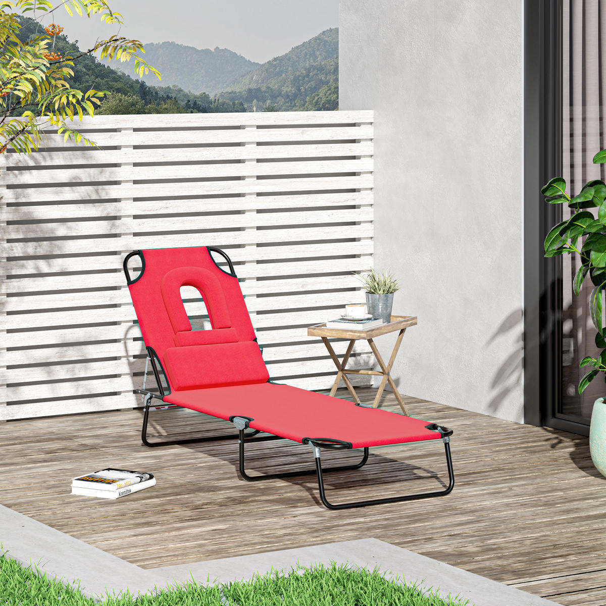 SONNENLIEGE DE-15582 klappbar, 4-fach verstellbar Rot - Rot, Metall (58/36/187cm) - ComfortXL