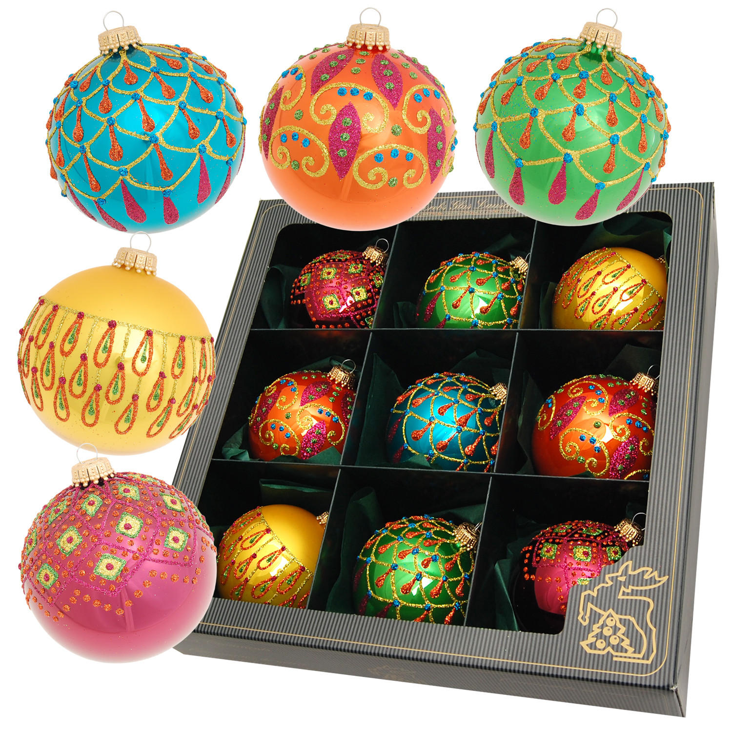 CHRISTBAUMKUGELN Set Marrakesch Mehrfarbig 8cm (Glas / 9 Stk.) - Multicolor, Glas (8/8/8cm) - Krebs Glas Lauscha