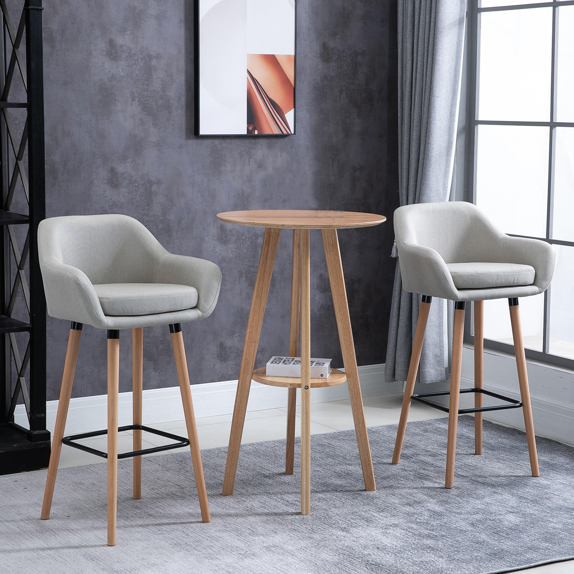BARHOCKER, Buchenholzbeine, Metall Beige - Beige, Holz (48/100/55cm) - HOMCOM
