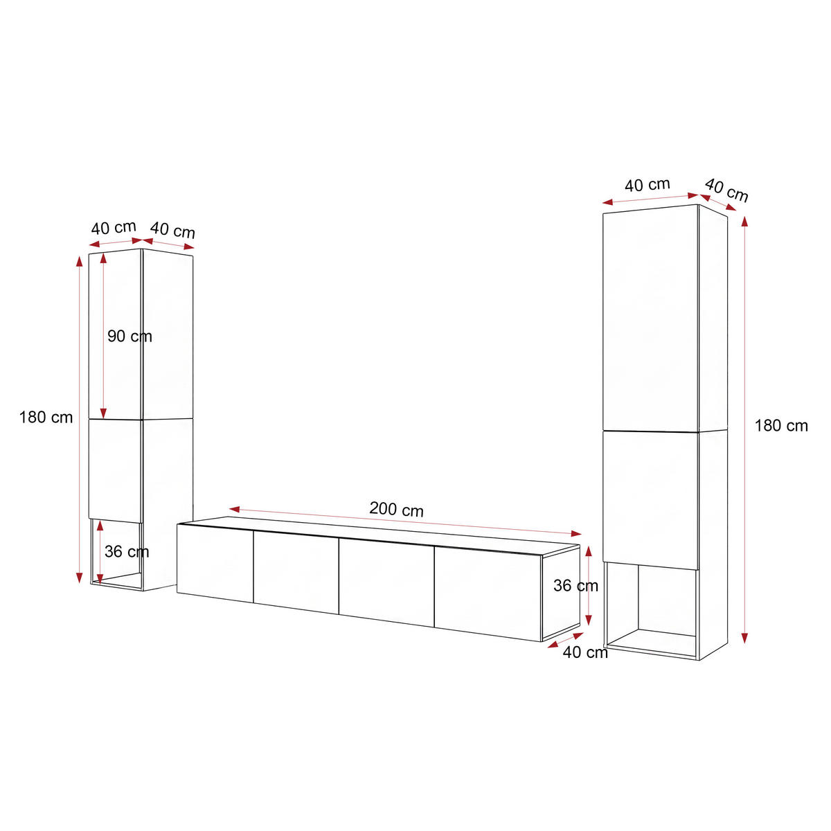 WOHNWAND ANGEL LINE II 3-teilig, mit LED-Beleuchtung, Weiß Hochglanz - Weiß Hochglanz, Holzwerkstoff (280/180/40cm) - Idohome