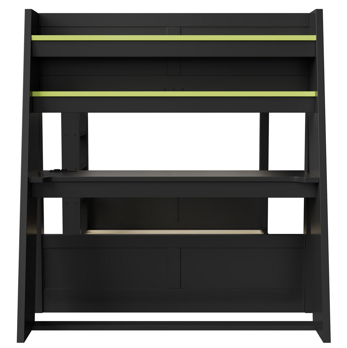 ETAGENBETT 140/200 cm schwarz/grün aus Kiefer und MDF mit Schreibtisch und LED - Schwarz, Holzwerkstoff (140/200cm) - OKWISH