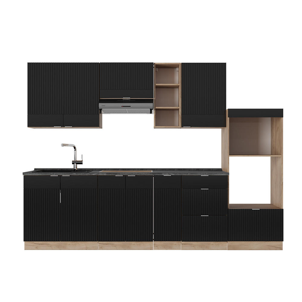 Vicco Küchenzeile Schwarz, Eiche 280x153.6x60 cm