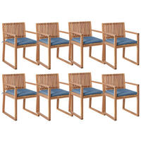 STUHL 8er-Set und Sitzkissen zertifiziertes Akazienholz Blau Sassari Premium - Hellbraun, Holz (54/80/59cm) - Beliani