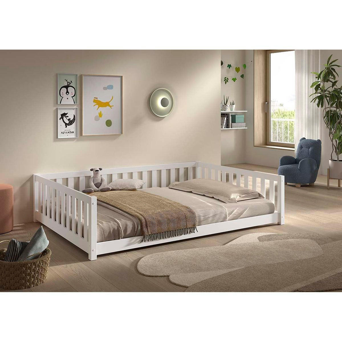 BODENBETT Kapua 140x200 umbaubar zum Tagesbett Kiefer Massivholz Weiß - Weiß, Holz (140/200cm) - 58aufmkessel