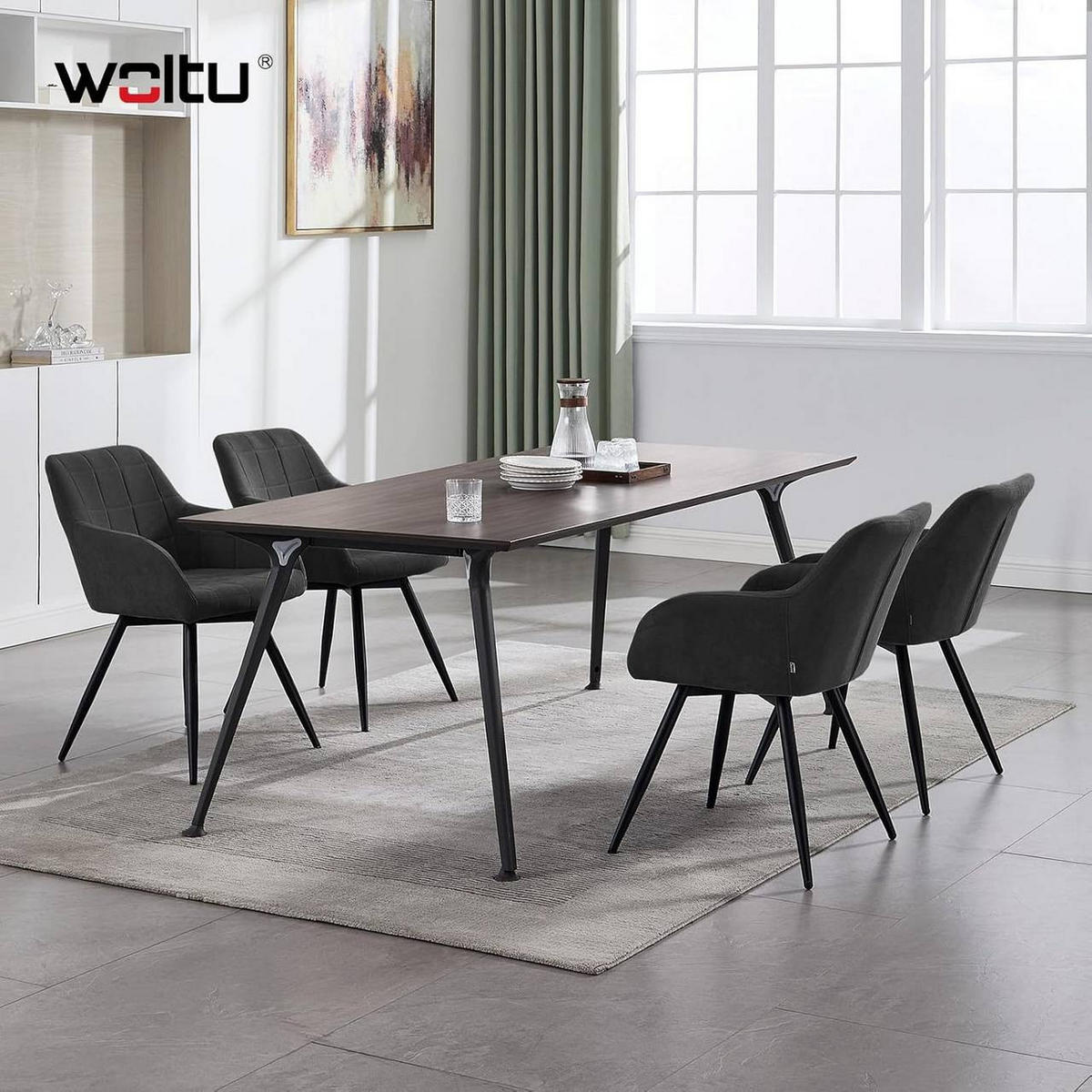 ESSZIMMERSTUHL drehbar, Samt, Schwarz - Schwarz, Textil/Metall (57/78/63cm) - Woltu