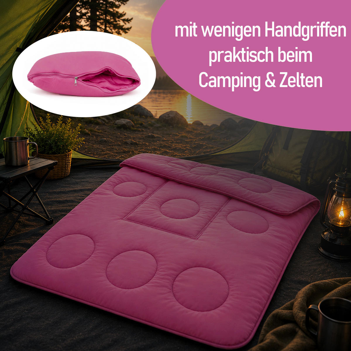 VERWANDLUNGSDECKE 2in1 Fuchsia - Beere, Textil (135/200cm) - Bestlivings