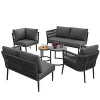 GARTENLOUNGE-SET für 5-6 Personen 6-teiliges Sitzgruppe 2 Tisch Ecksofa mit Kissenset - Grau, Textil/Metall - STILVORA