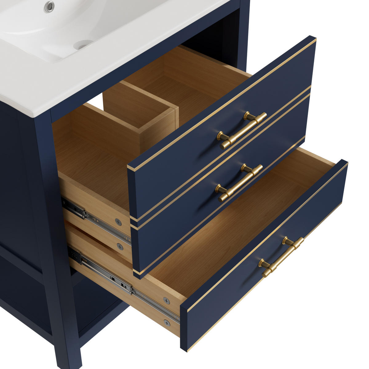 WASCHTISCHKOMBI 76/46/86 cm schwarzblau aus MDF mit Keramikbecken und 2 Schubladen - Blau, Holzwerkstoff (76/86/46.5cm) - OKWISH