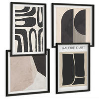 BILDER SET 4er Set - 50x50 cm & 40x60 cm Schwarzer Rahmen - Abstrakte minimalistische Poster - Schwarz, Kunststoff (50/50cm) - TULUP