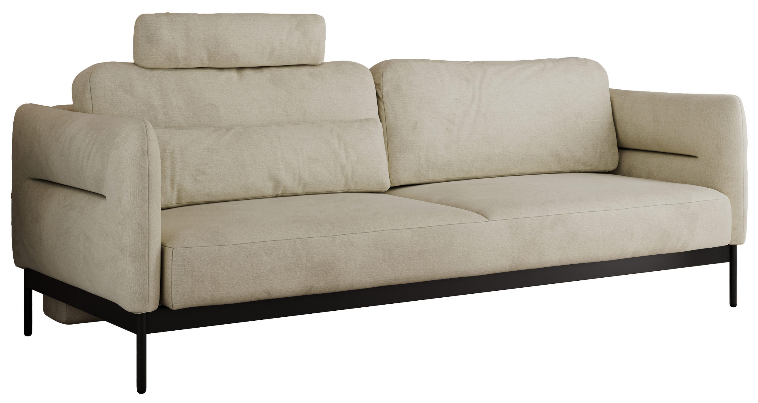 SOFA SALENTO Beige Velvet - Beige/Schwarz, Textil/Metall (221/82/101cm) - MKS