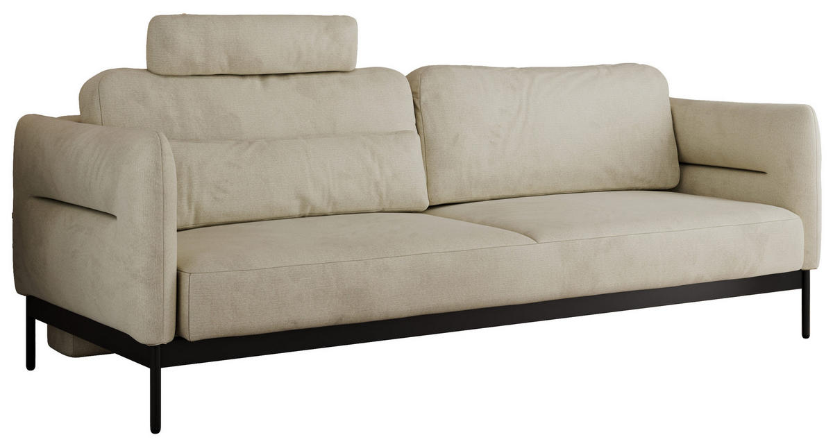 SOFA SALENTO Beige Velvet - Beige/Schwarz, Textil/Metall (221/82/101cm) - MKS