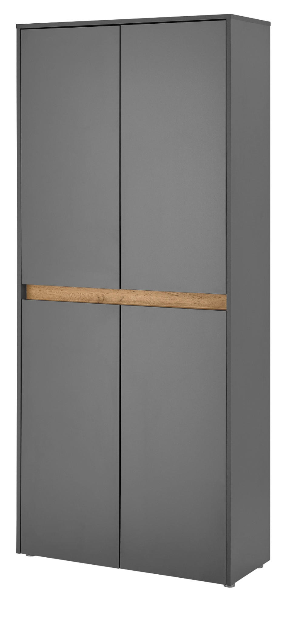 SCHUHSCHRANK grau matt, Eiche Wotan 85 x 195 cm, Flurschrank 4-türig - Eiche Wotan/Schwarz, Holzwerkstoff/Kunststoff (85/195/35cm) - Furn.Design